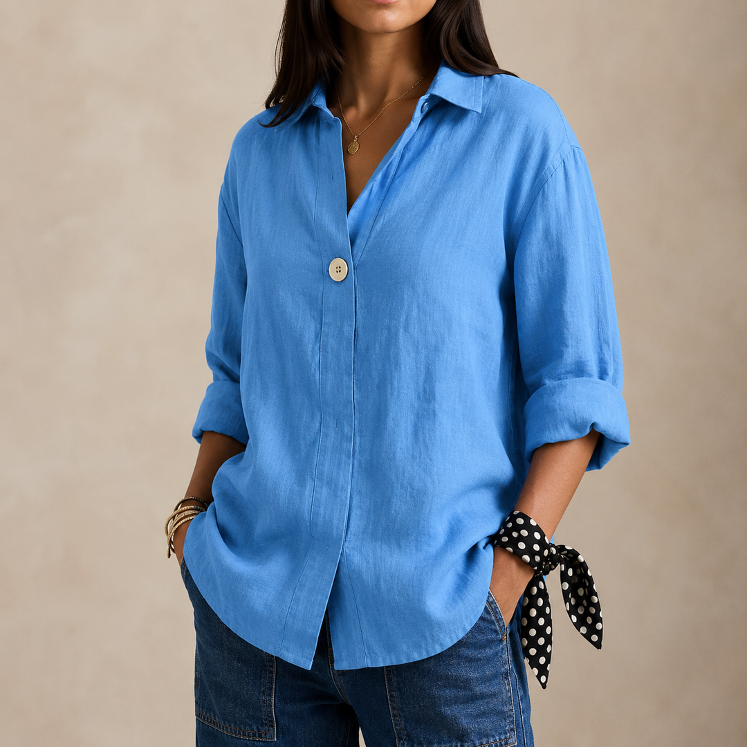 Chemise ample en lin avec encolure en V et un bouton