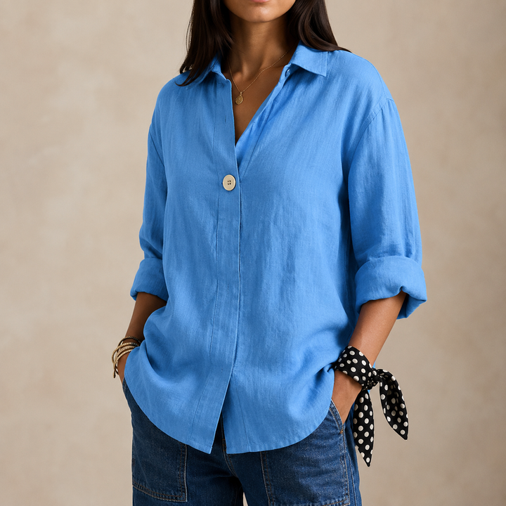 Chemise ample en lin avec encolure en V et un bouton
