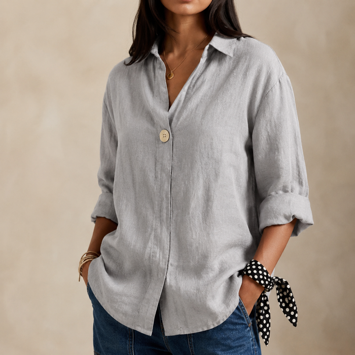 Chemise ample en lin avec encolure en V et un bouton