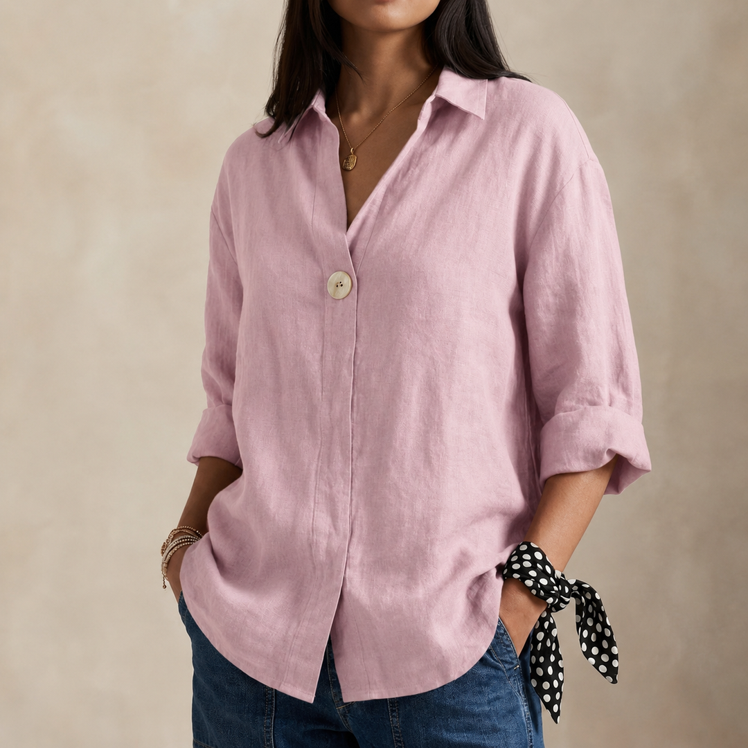 Chemise ample en lin avec encolure en V et un bouton