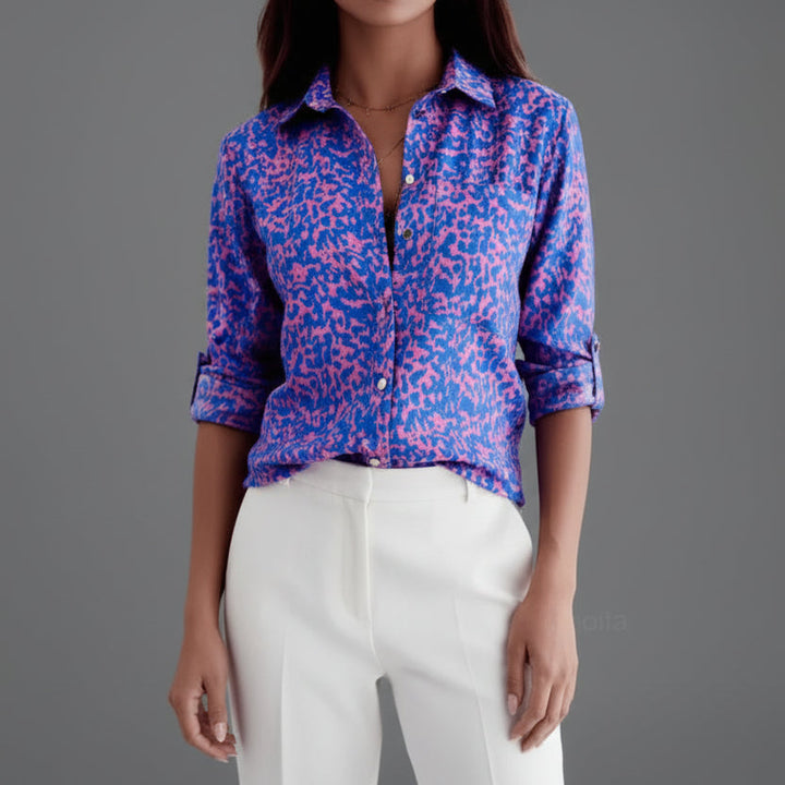 Chemise imprimée décontractée à col classique et manches retroussées
