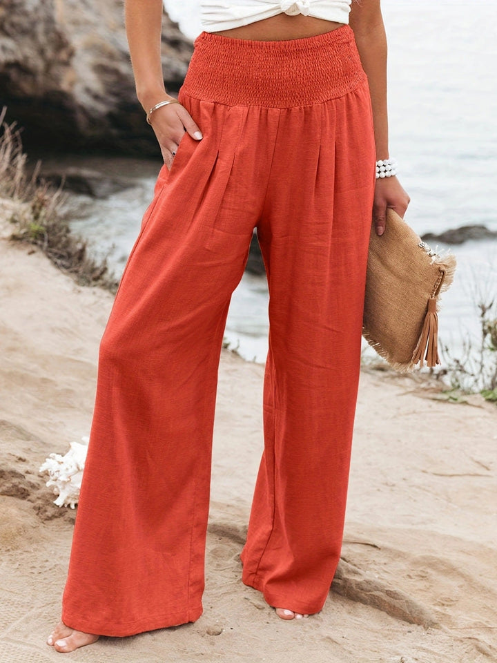 Pantalon ample en lin à taille froncée