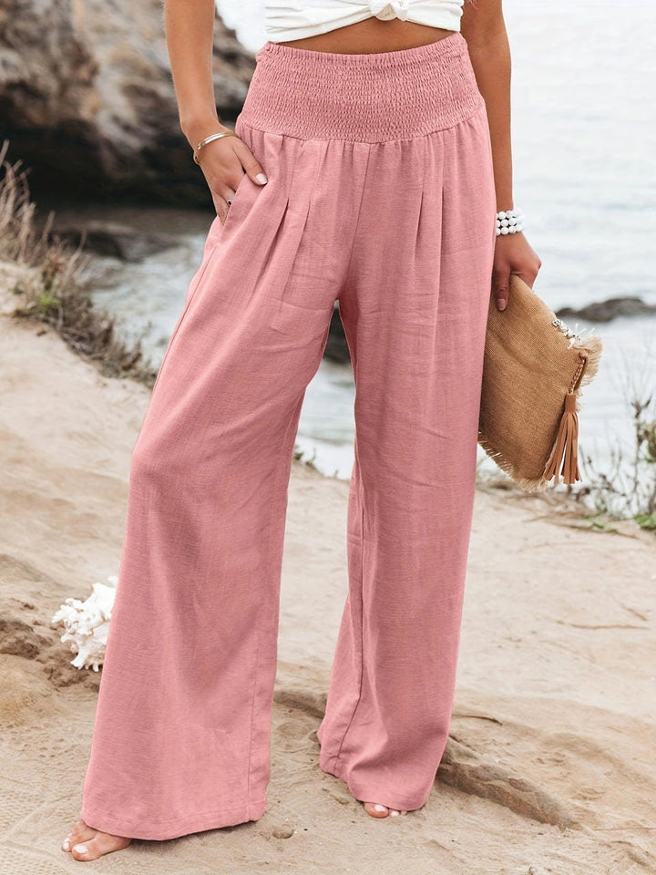 Pantalon ample en lin à taille froncée