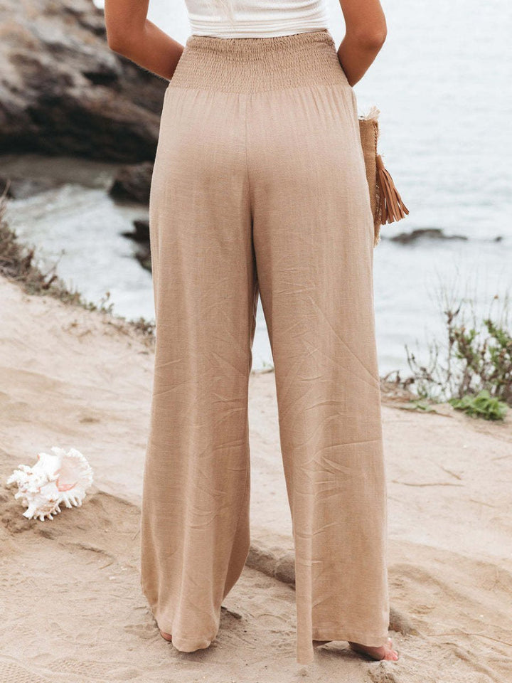 Pantalon ample en lin à taille froncée