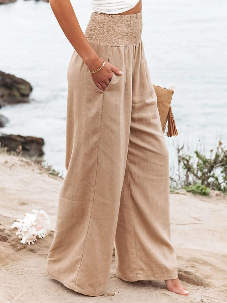 Pantalon ample en lin à taille froncée