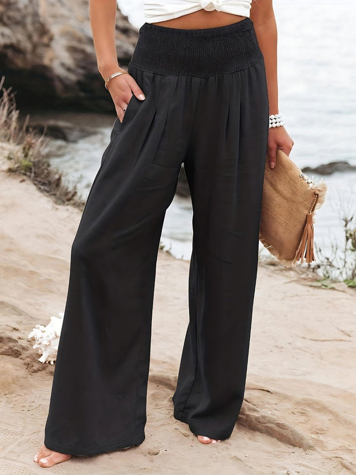 Pantalon ample en lin à taille froncée