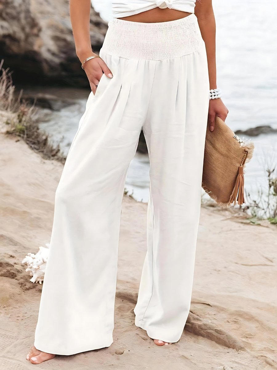 Pantalon ample en lin à taille froncée