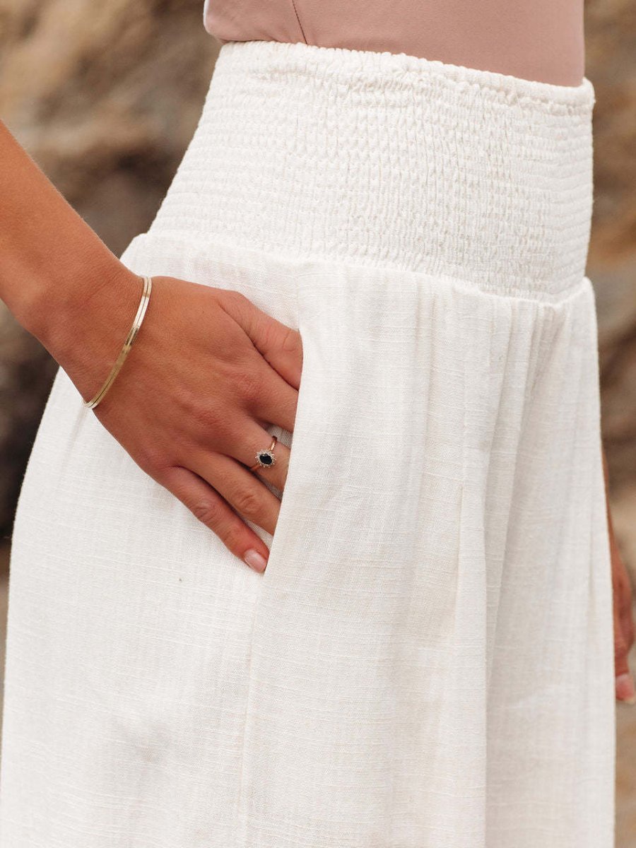 Pantalon ample en lin à taille froncée