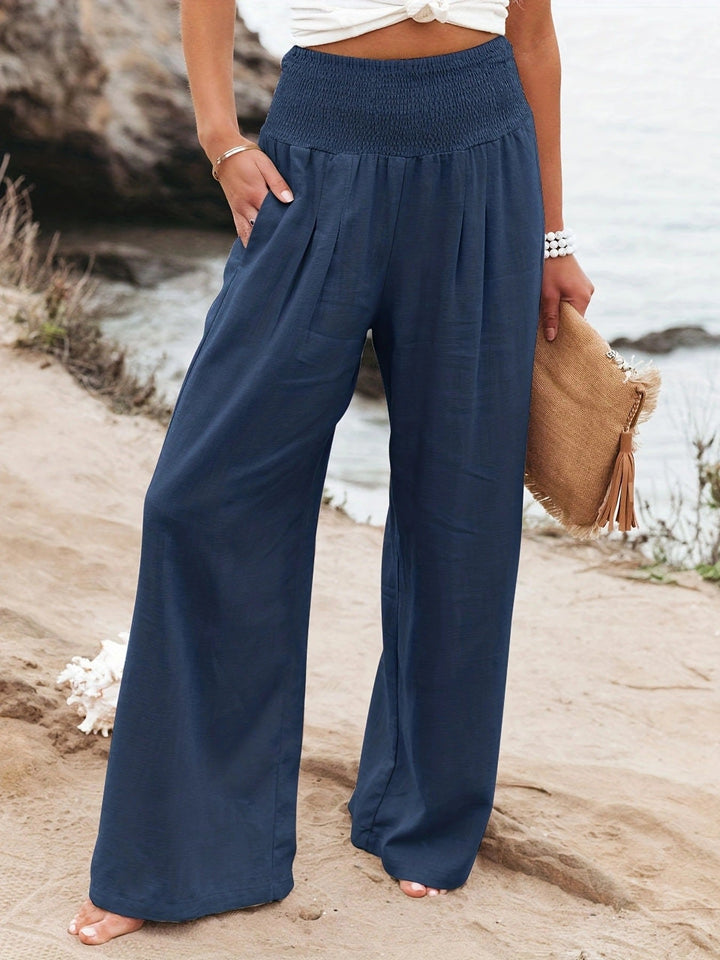 Pantalon ample en lin à taille froncée