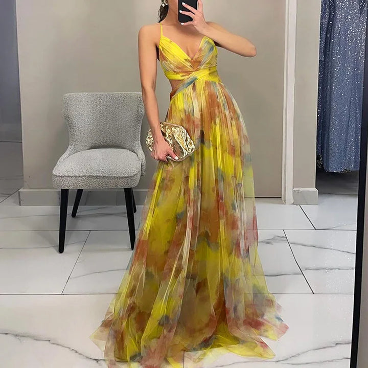 Maxikleid für Hochzeitsgäste | Floral Plissiert