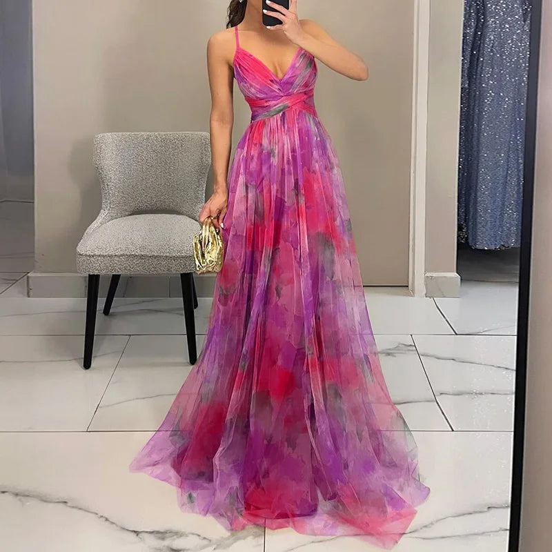 Maxikleid für Hochzeitsgäste | Floral Plissiert