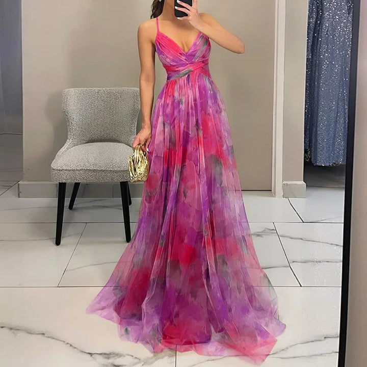 Maxikleid für Hochzeitsgäste | Floral Plissiert