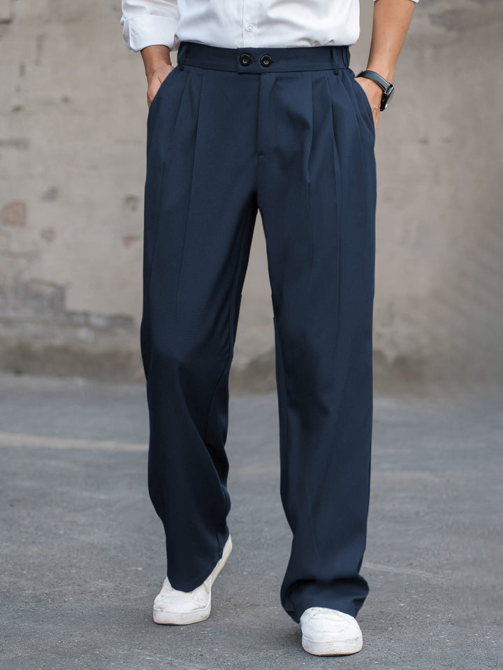 Pantalon plissé ample taille haute sur mesure pour homme avec double boutonnage