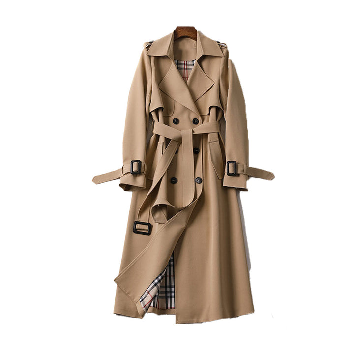 Damenmantel - Doppelter Herbst-Trenchcoat mit Knopfleiste