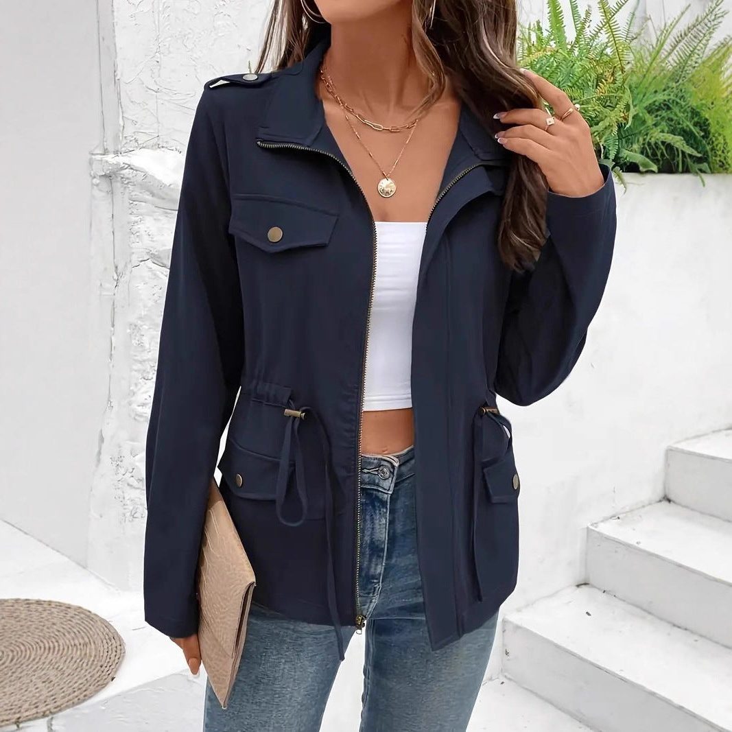 Regenjacke Damen - Zip-Up Regenjacke mit Kordelzug in der Taille