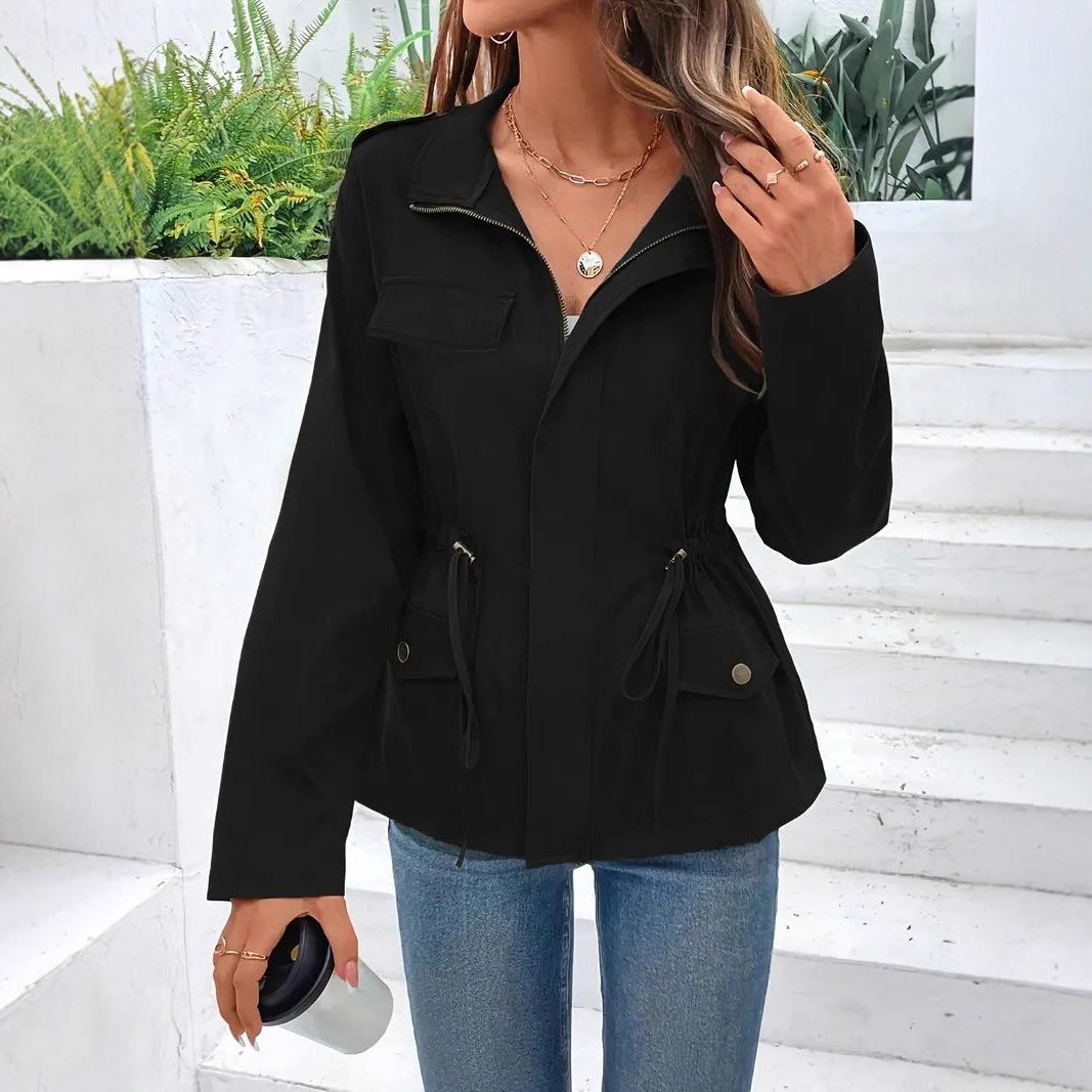 Regenjacke Damen - Zip-Up Regenjacke mit Kordelzug in der Taille