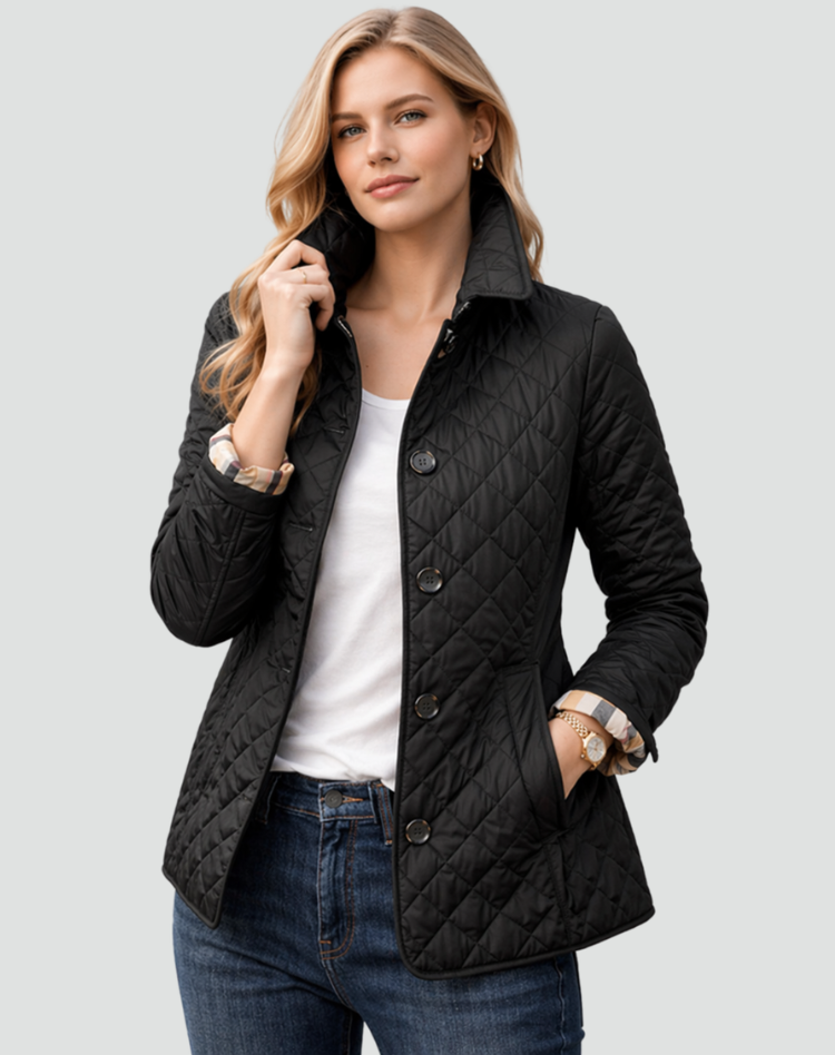 Veste mi-saison femme coupe droite avec col montant et boutons