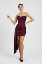 BROOKLYN - Strapless Satin-Corsage Mini-Kleid mit Drapiertem Sash-Detail
