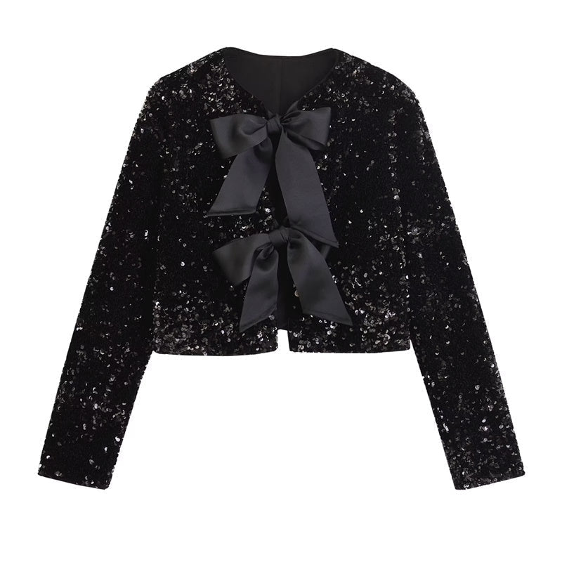 Amelia – Veste courte polyvalente ornée de nœuds et de paillettes
