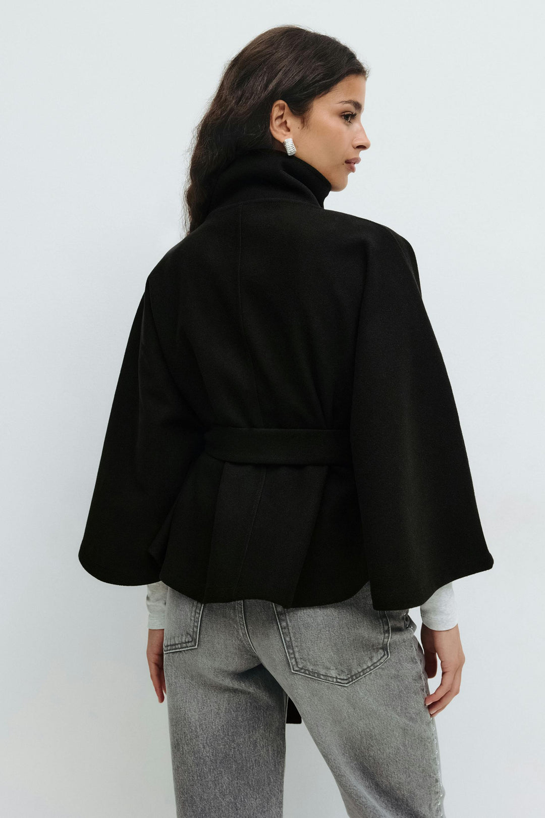 Cape Veste Femme Coupe Régulière Col Montant Ceinture Nœud Hiver