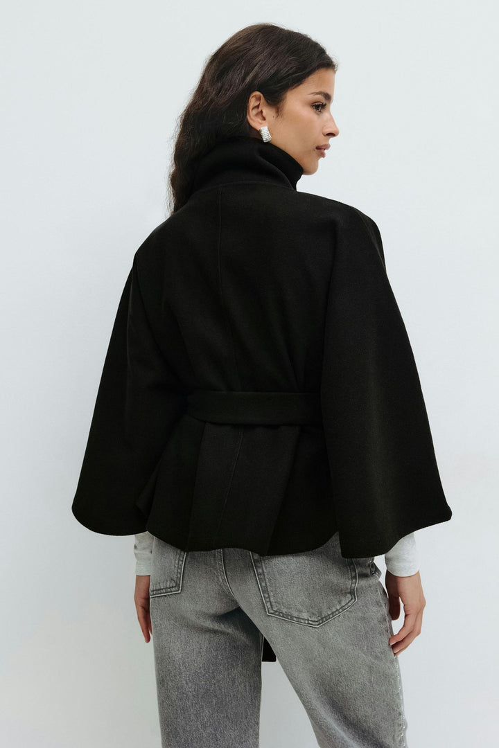 Cape Veste Femme Coupe Régulière Col Montant Ceinture Nœud Hiver
