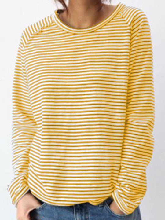 Haut décontracté à manches longues rayé pour femme – Coton doux, parfait pour le printemps et l&
