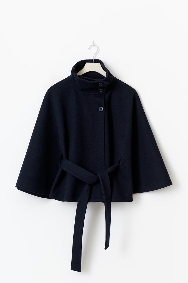 Cape Veste Femme Coupe Régulière Col Montant Ceinture Nœud Hiver