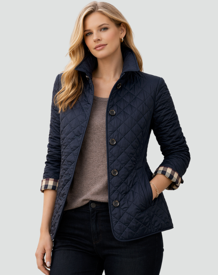 Veste mi-saison femme coupe droite avec col montant et boutons