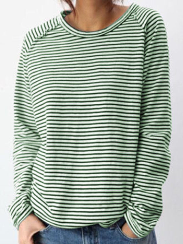 Haut décontracté à manches longues rayé pour femme – Coton doux, parfait pour le printemps et l&