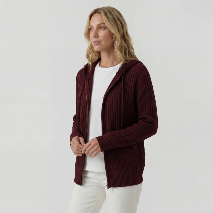 Damen Rippstrick Zip-Up Hoodie Cardigan – Oversized Full-Zip Stil