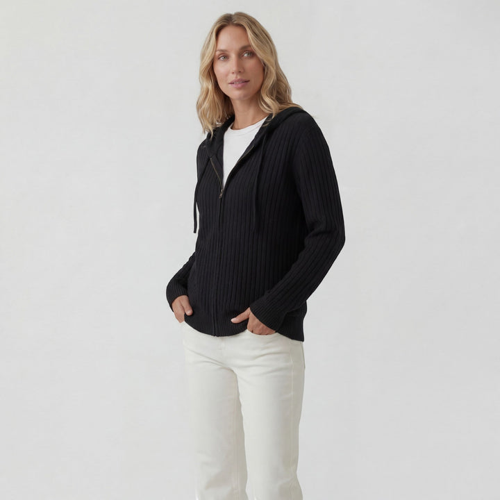 Damen Rippstrick Zip-Up Hoodie Cardigan – Oversized Full-Zip Stil