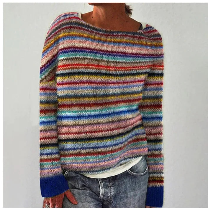 Damen Norwegischer Fair Isle Pullover – Nordischer Rundhals Strickpullover