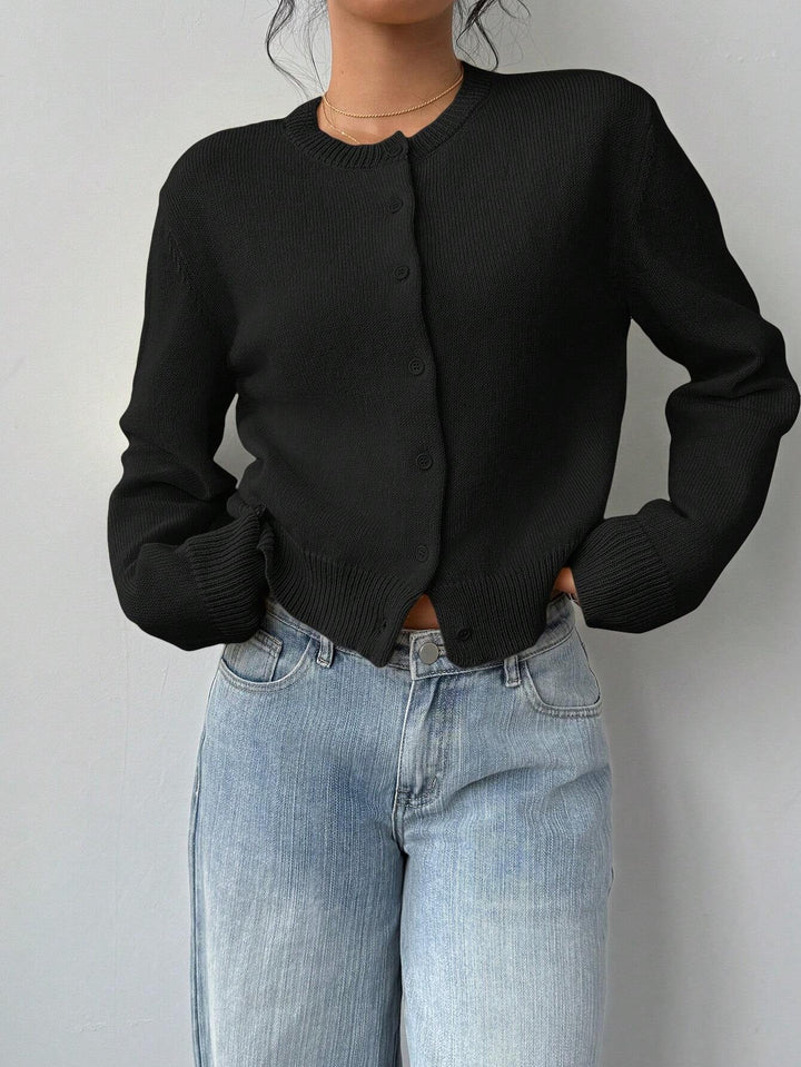 Gekürzter Cardigan – Strick-Slim-Fit Pullover mit langen Ärmeln für Damen