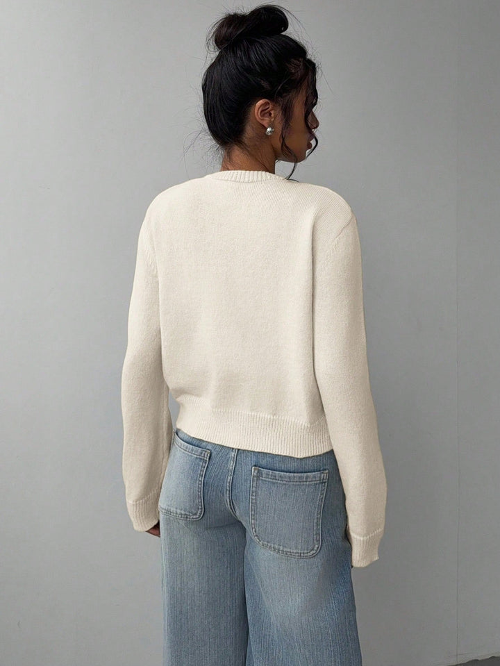 Gekürzter Cardigan – Strick-Slim-Fit Pullover mit langen Ärmeln für Damen
