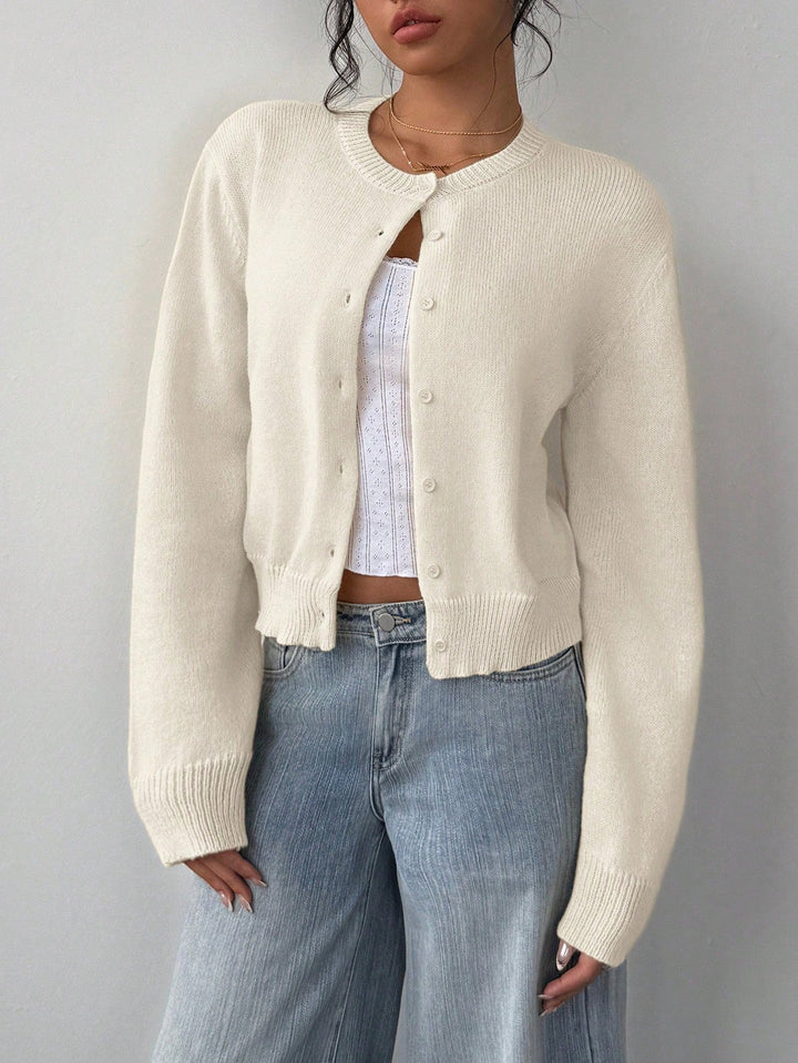 Gekürzter Cardigan – Strick-Slim-Fit Pullover mit langen Ärmeln für Damen