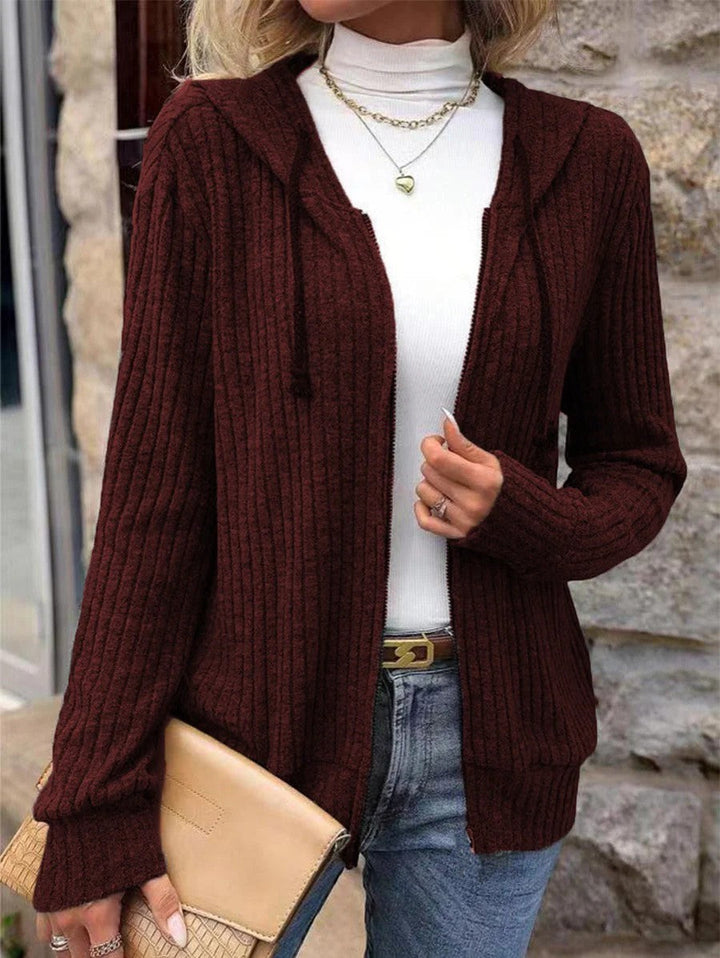 Damen Rippstrick Zip-Up Hoodie Cardigan – Oversized Full-Zip Stil