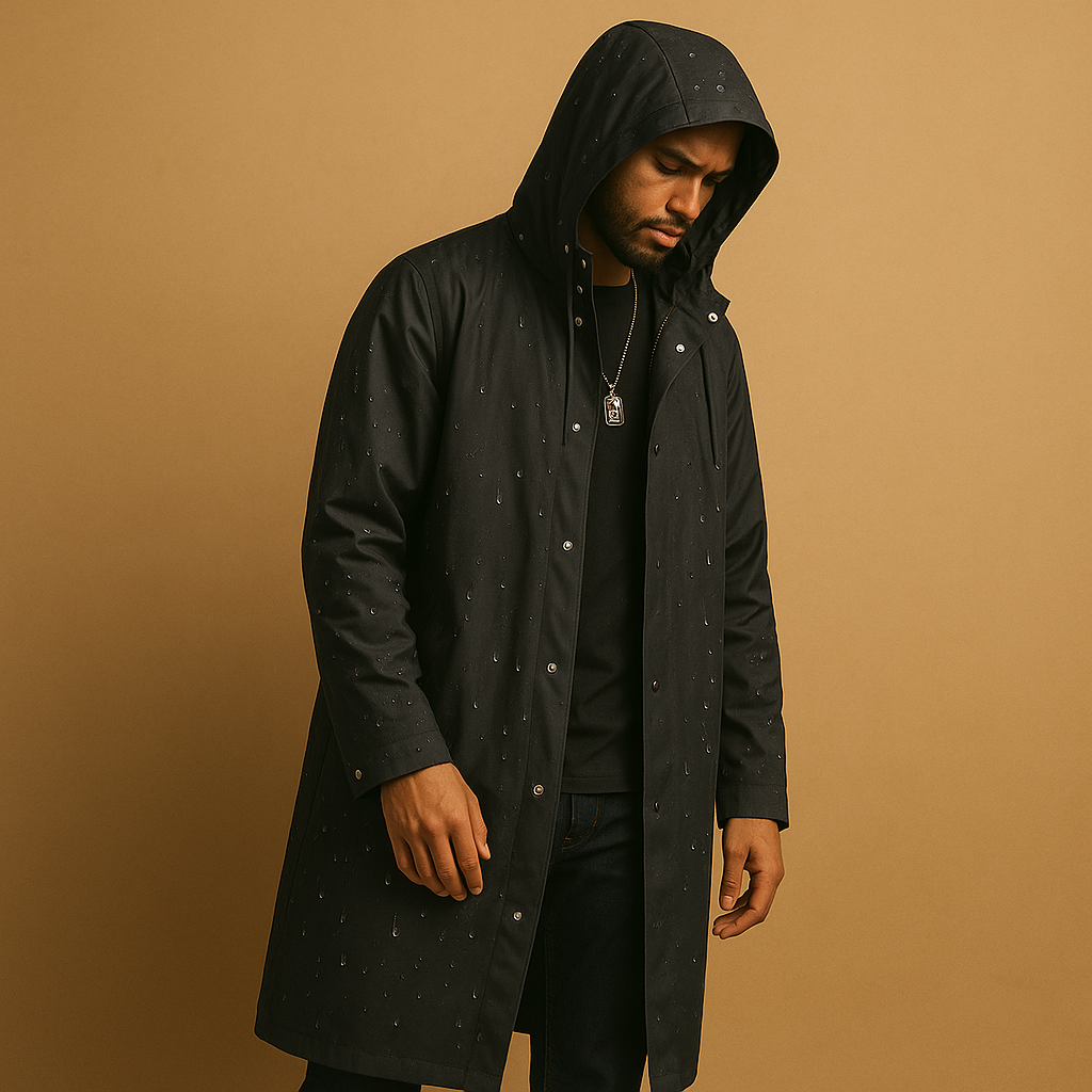 Lange Regenjacke für Herren – Wasserdichte Jacke mit Kapuze