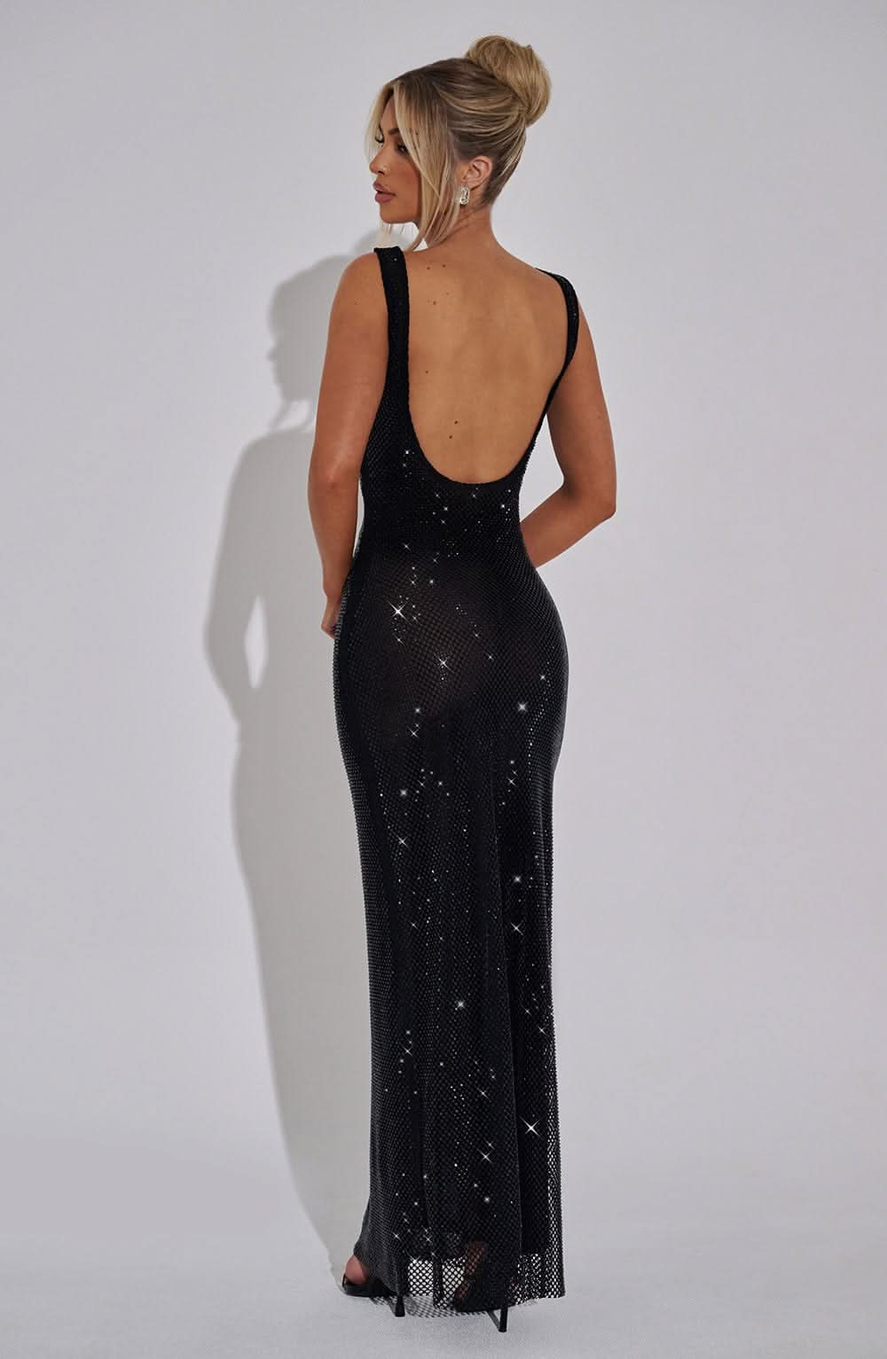 Damen Prom Kleid mit Strass, Quadrat-Ausschnitt, Maxi-Länge