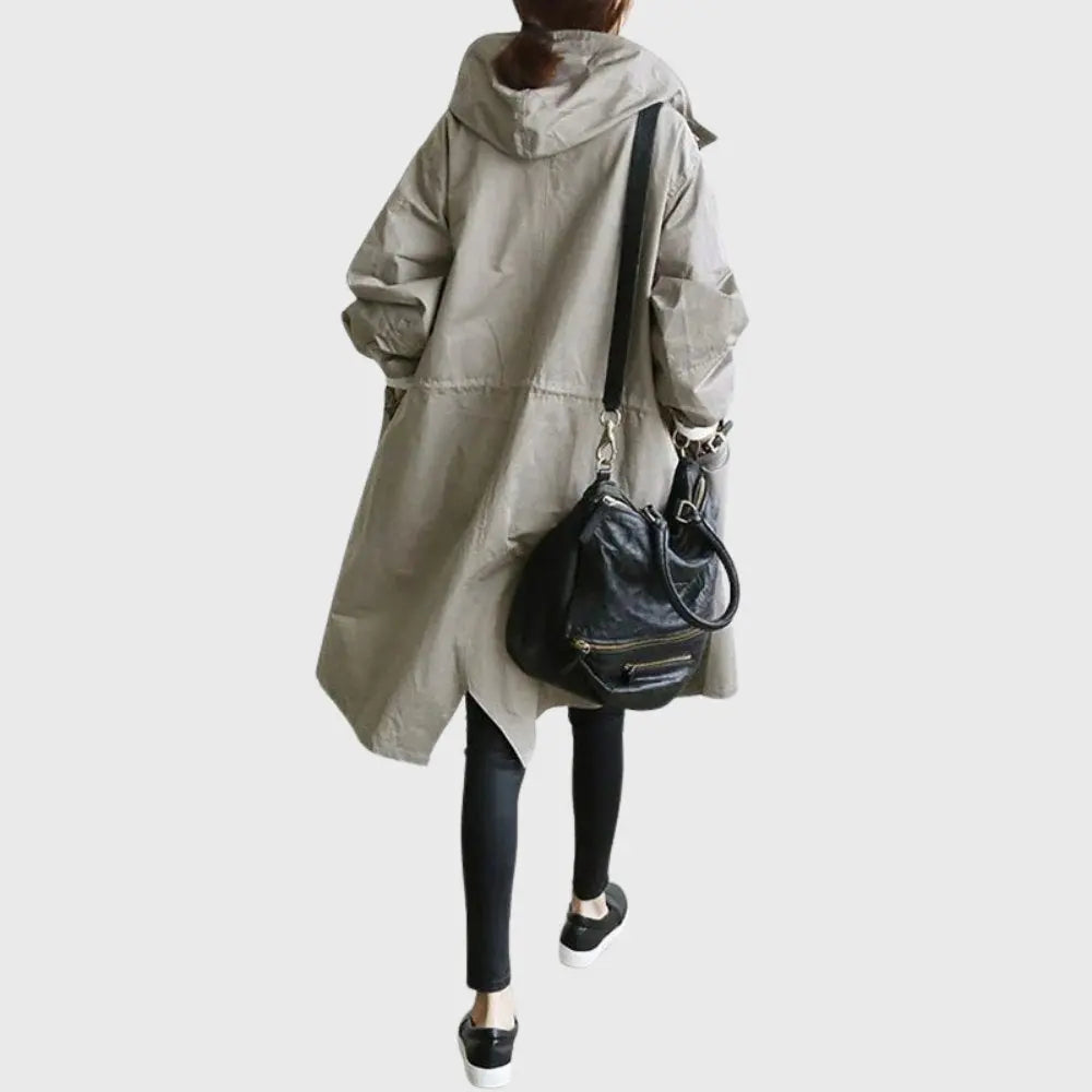 Rosie | Wasserdichter Trenchcoat mit Kapuze, langer Damenregenmantel