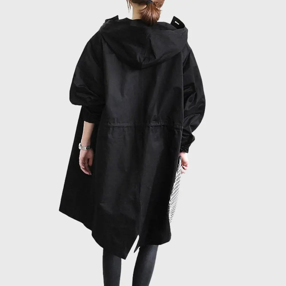 Rosie | Wasserdichter Trenchcoat mit Kapuze, langer Damenregenmantel