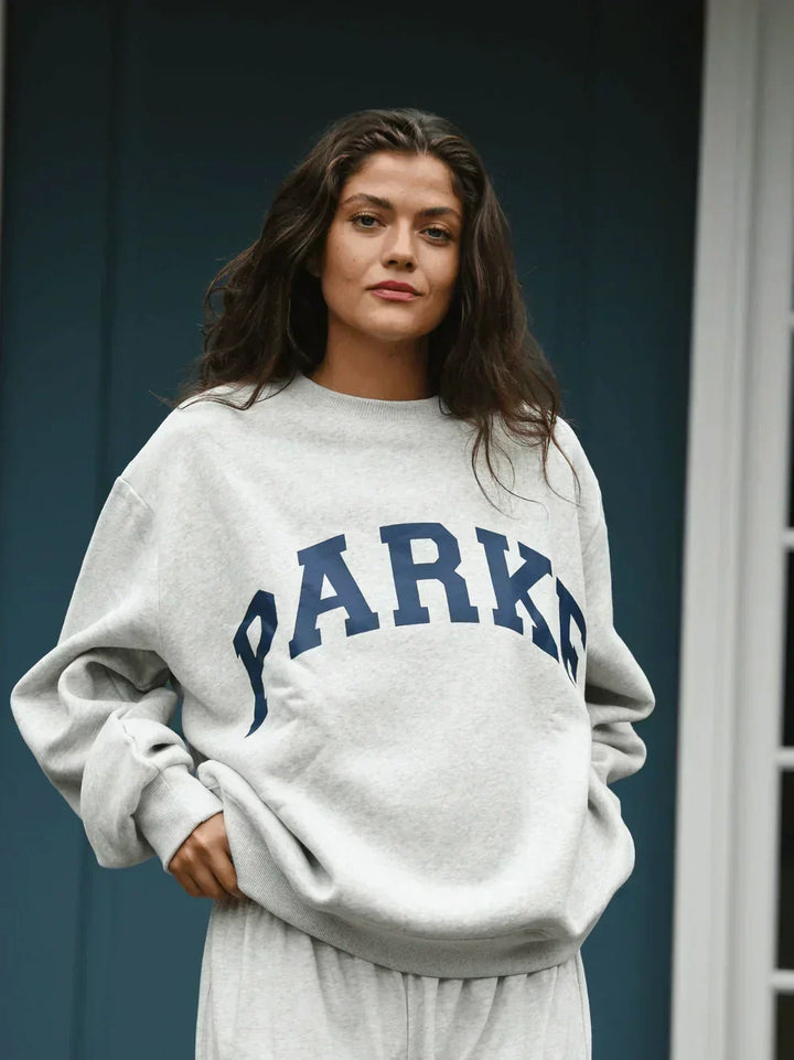 Damen Sweatshirt | Oversized Collegiate Chenille Buchstaben Langarm