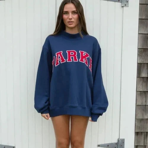 Damen Sweatshirt | Oversized Collegiate Chenille Buchstaben Langarm