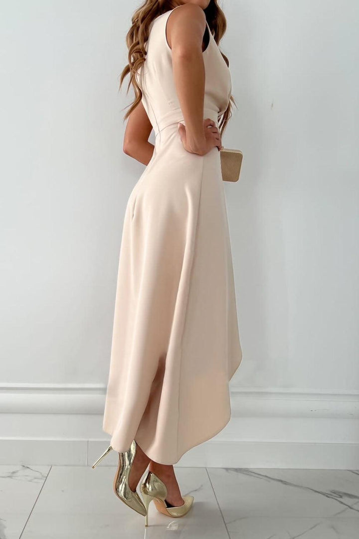 Damen Hochzeitsgast Midi Kleid | Ärmellos Asymmetrisch