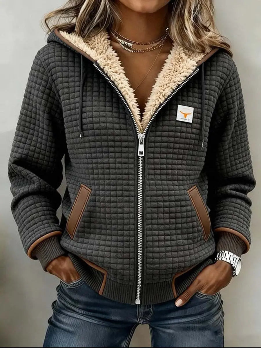 Lily | Damen Fleecegefütterte Steppjacke Sherpa Zip-Up Hoodie