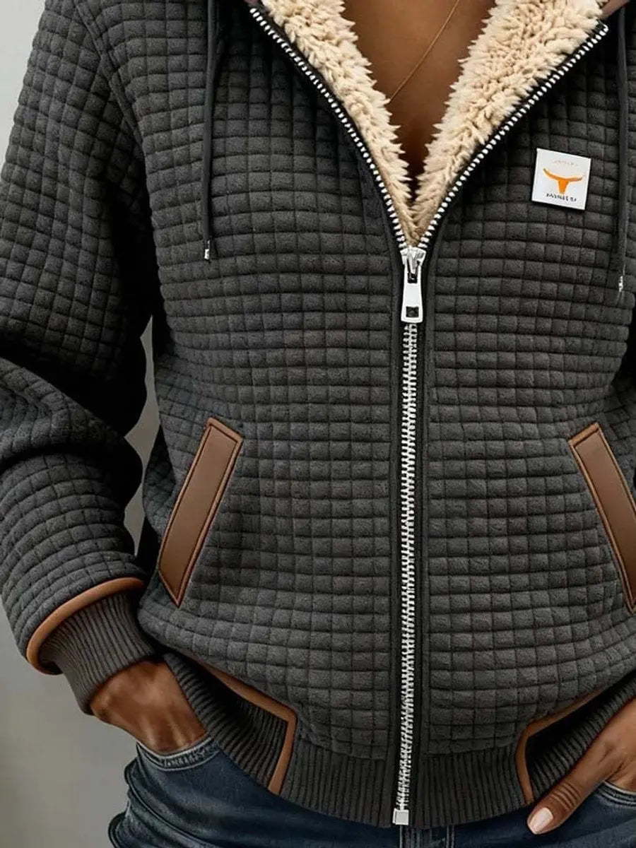 Lily | Damen Fleecegefütterte Steppjacke Sherpa Zip-Up Hoodie