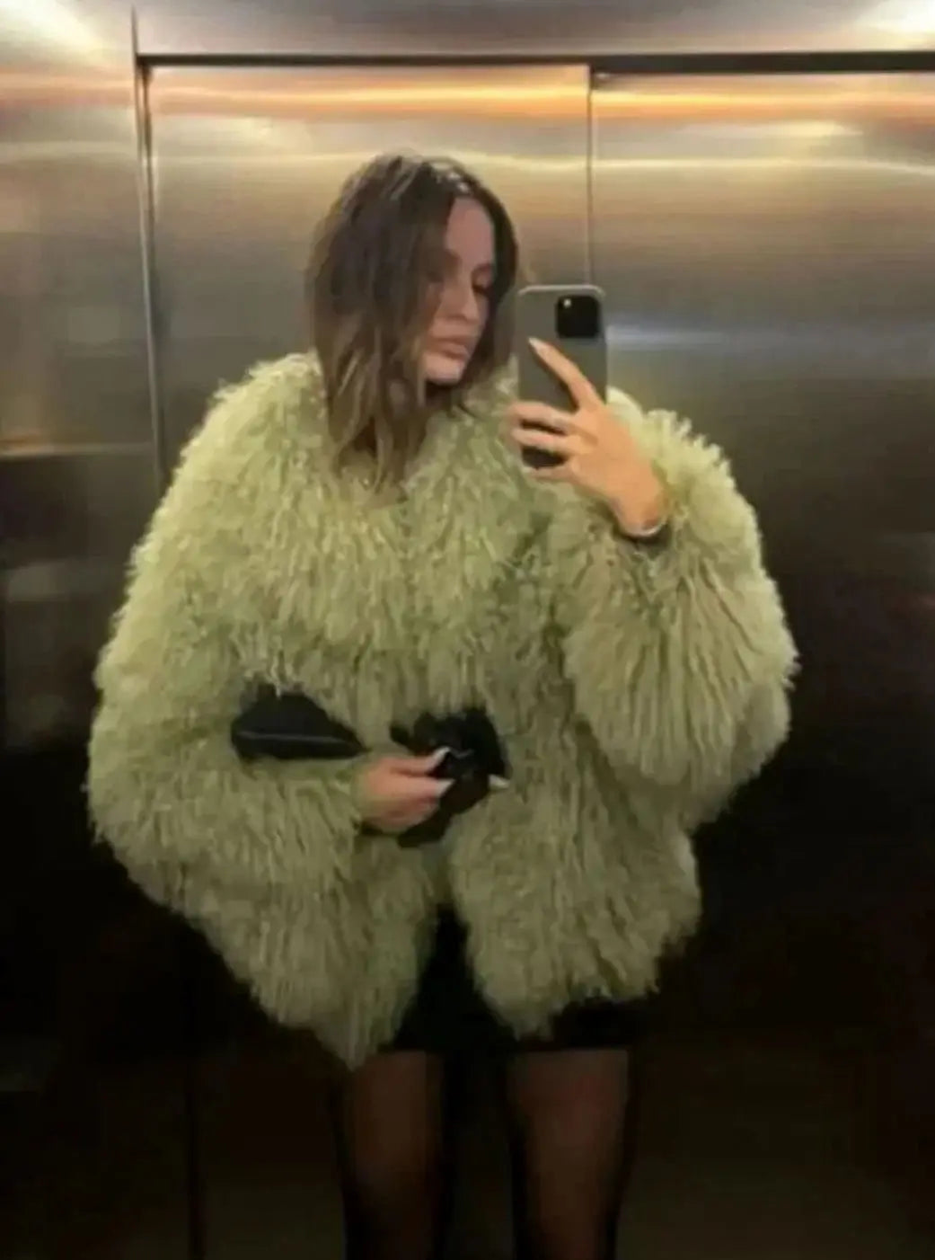 Evelyn | Damen Flauscher Kunstpelzmantel Kurze Schaf-Jacke