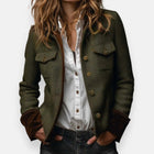 Mia | Damen Herringbone Tweed Utility Steppjacke mit goldenen Knopfdetails
