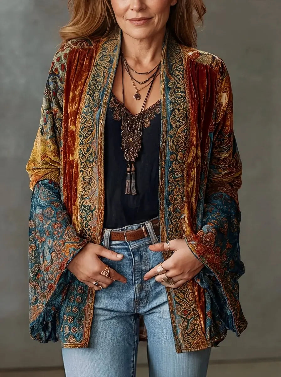 Evelyn | Damen Steppjacke Boho Vintage Kimono Langjacke