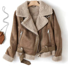 Amelia | Damen-Motorradjacke aus Wildleder mit Schaffellfutter und Gürtel