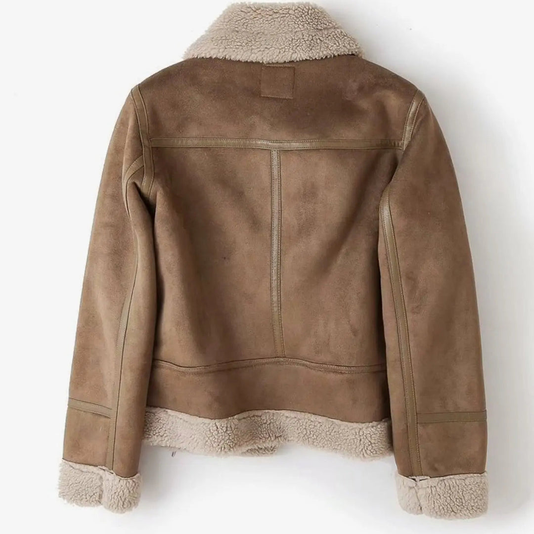 Amelia | Damen-Motorradjacke aus Wildleder mit Schaffellfutter und Gürtel